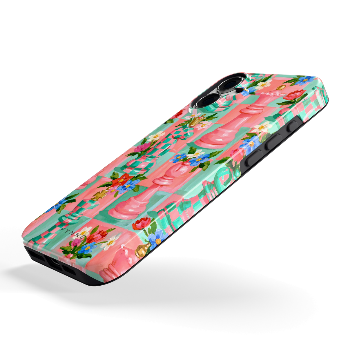 Bloeiend Schaakspel hoesje voor iPhone 16 Plus, schuin