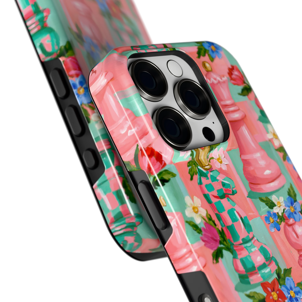 Bloeiend Schaakspel hoesje voor iPhone 16 Pro, close-up