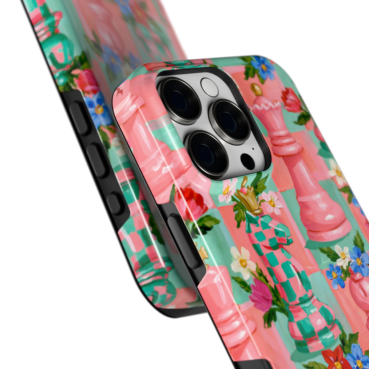 Bloeiend Schaakspel hoesje voor iPhone 16 Pro Max, close-up