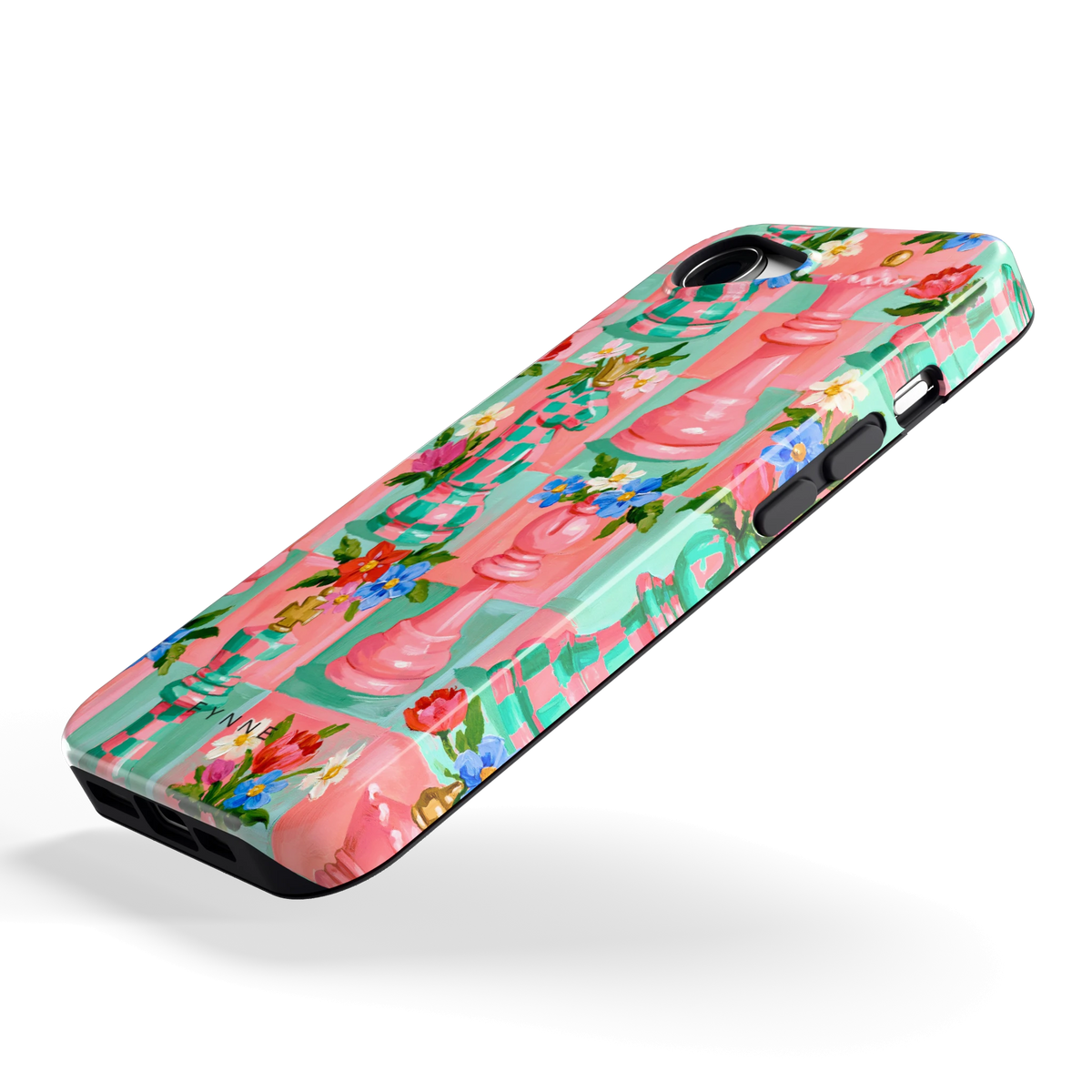 Bloeiend Schaakspel hoesje voor iPhone 16e, schuin