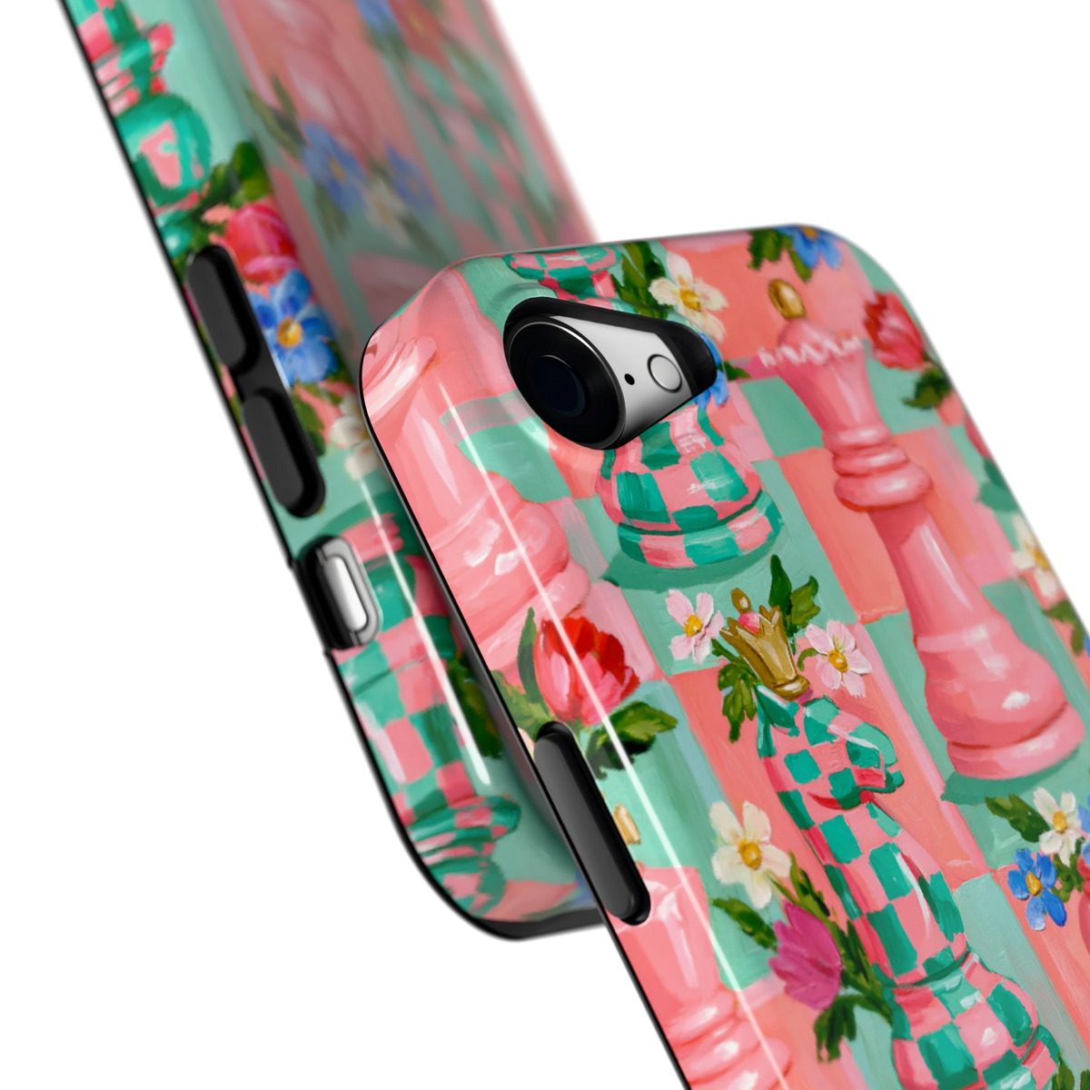 Bloeiend Schaakspel hoesje voor iPhone 16e, close-up