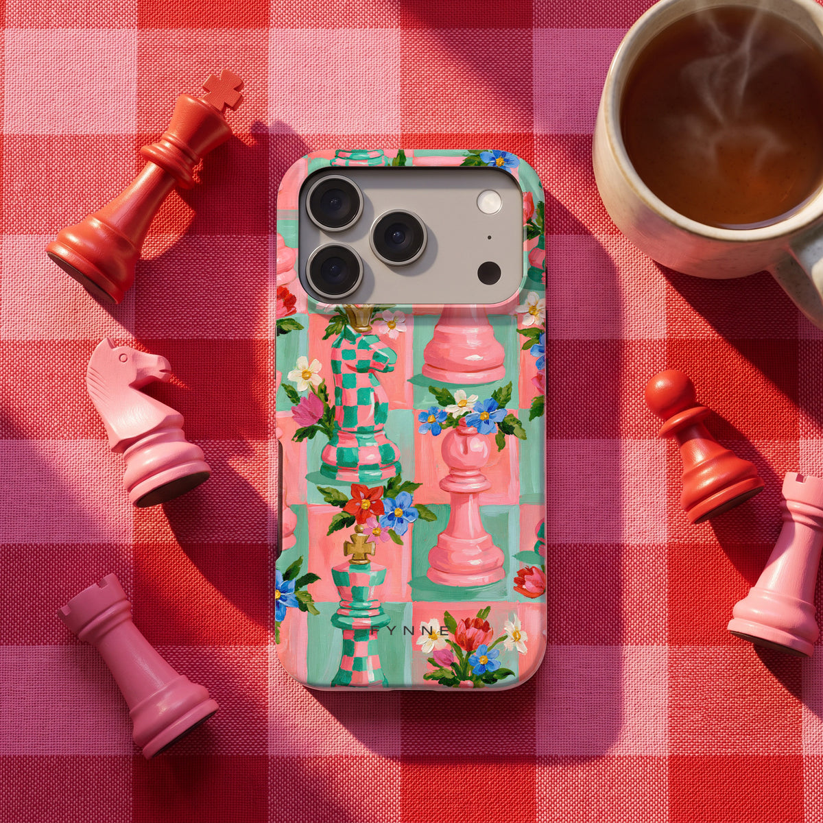 Bloeiend Schaakspel hoesje op een iPhone 17 Pro, uit The Chess Collection