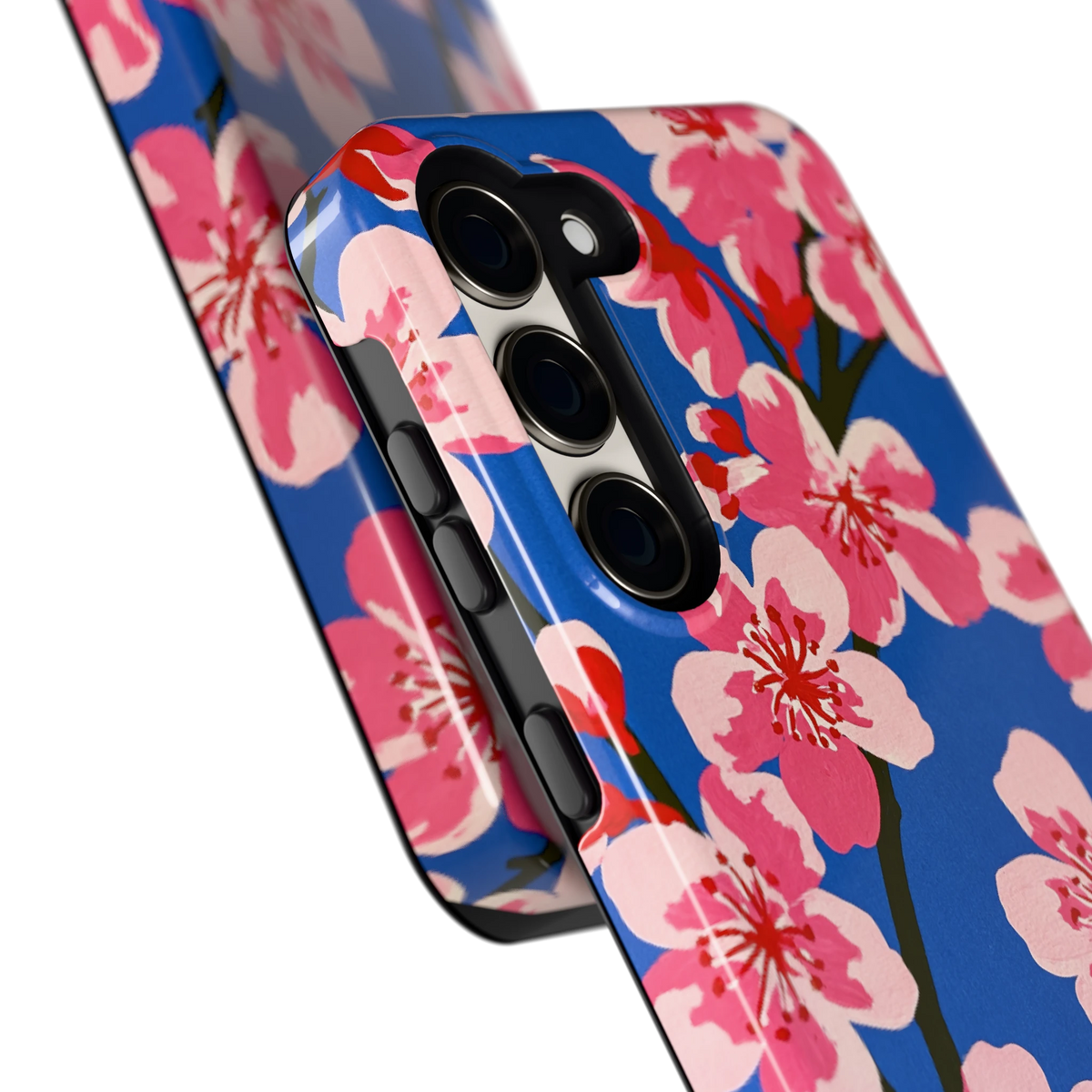 Blauwe Bloesem hoesje voor Galaxy S23, close-up