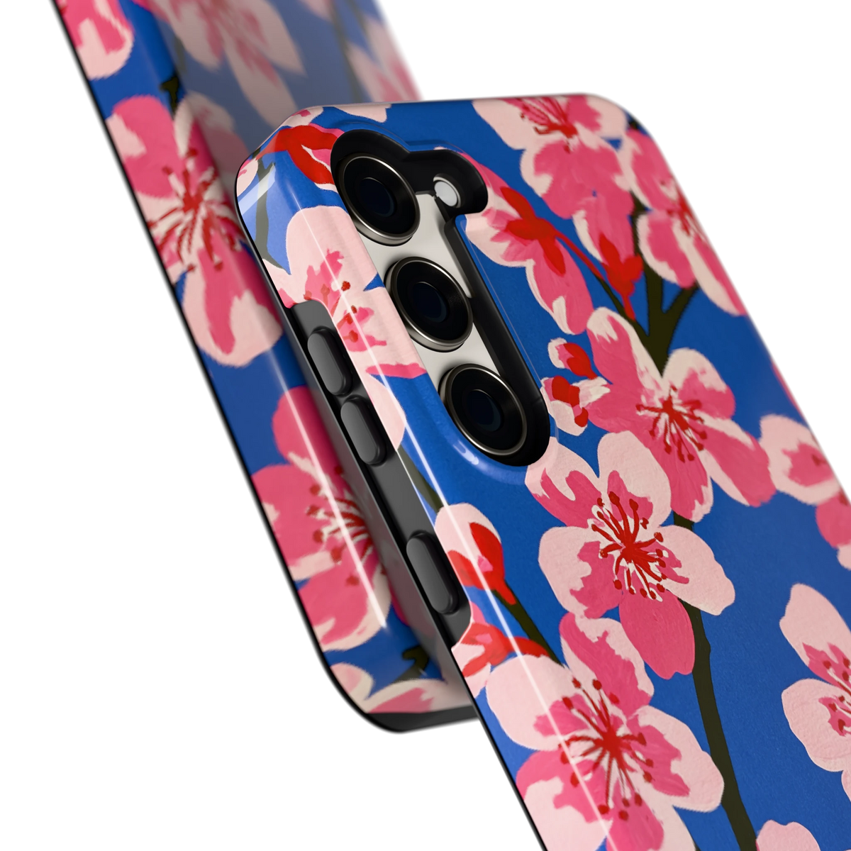 Blauwe Bloesem hoesje voor Galaxy S23+, close-up