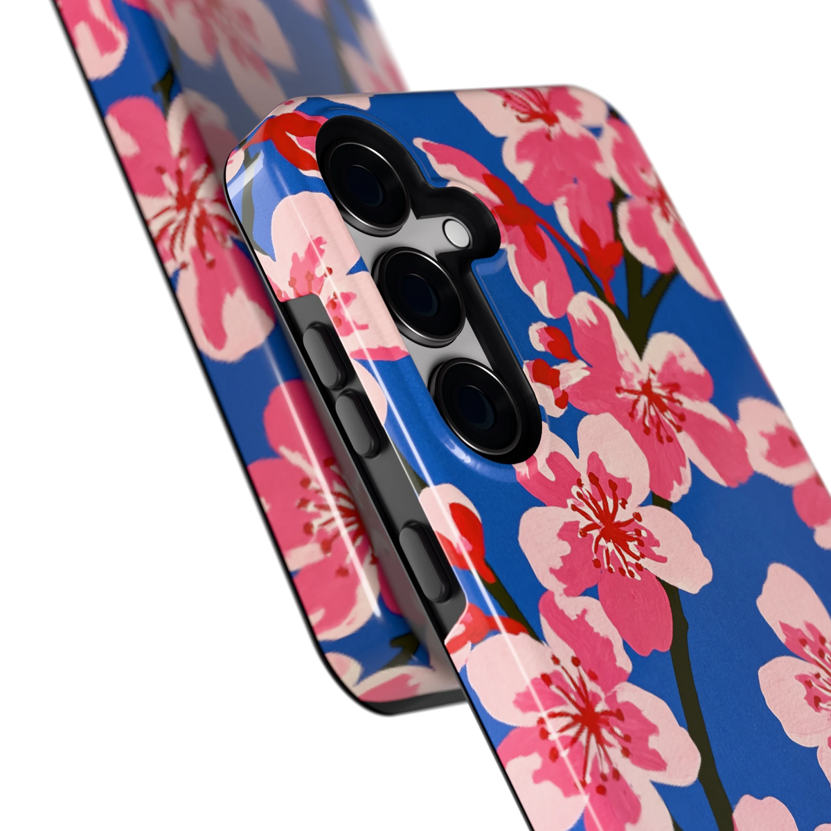 Blauwe Bloesem hoesje voor Galaxy S24+, close-up
