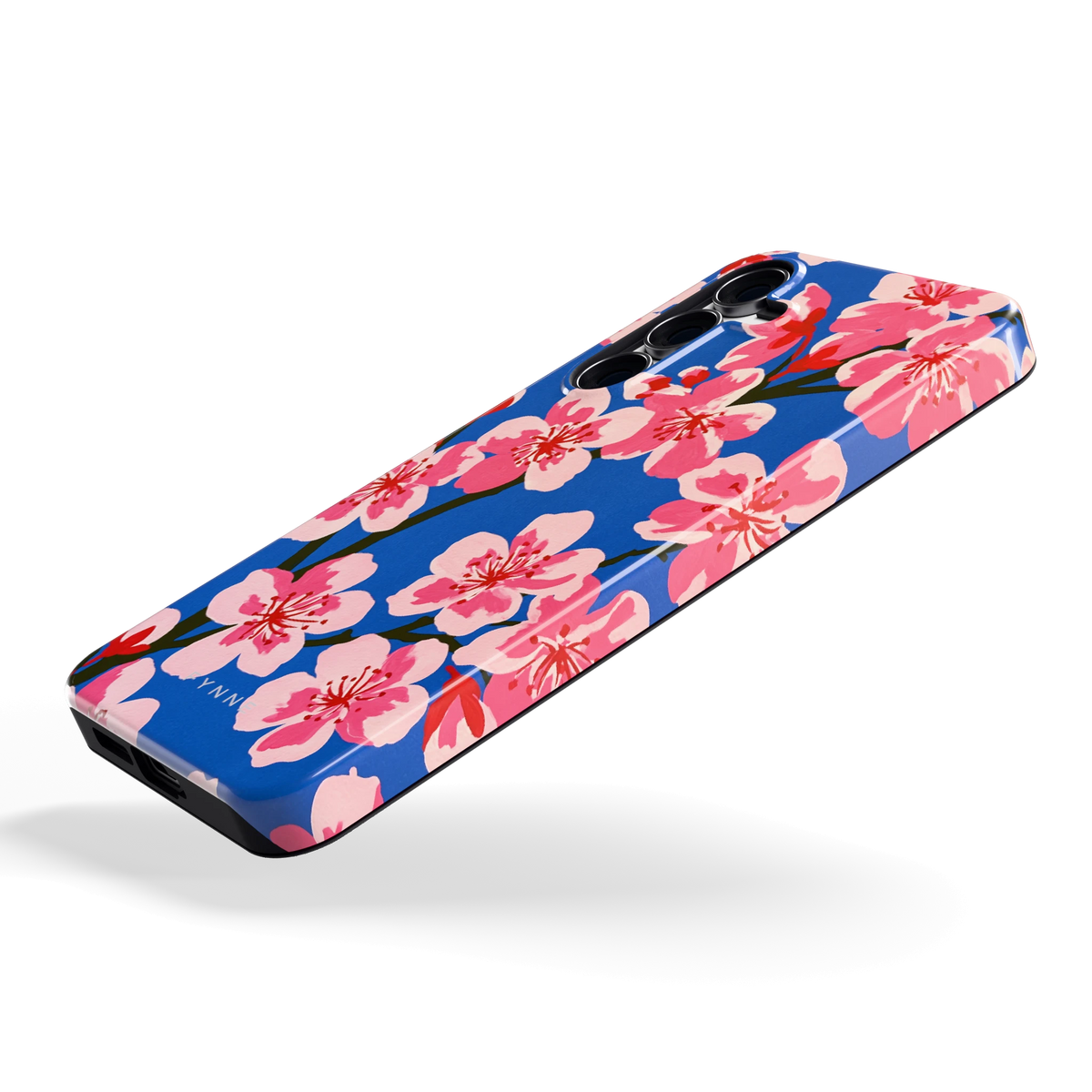 Blauwe Bloesem hoesje voor Galaxy S25 FE, schuin