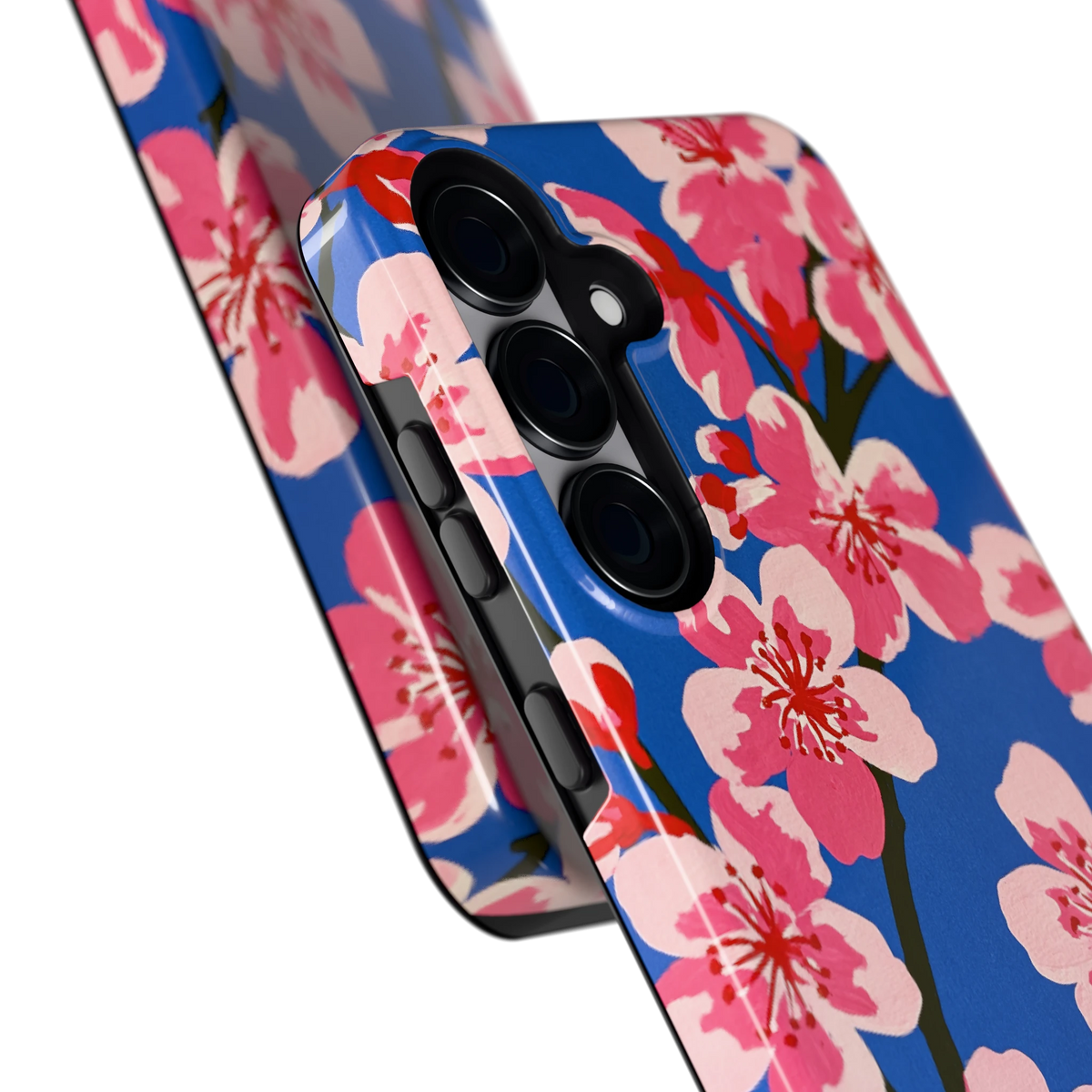 Blauwe Bloesem hoesje voor Galaxy S25+, close-up