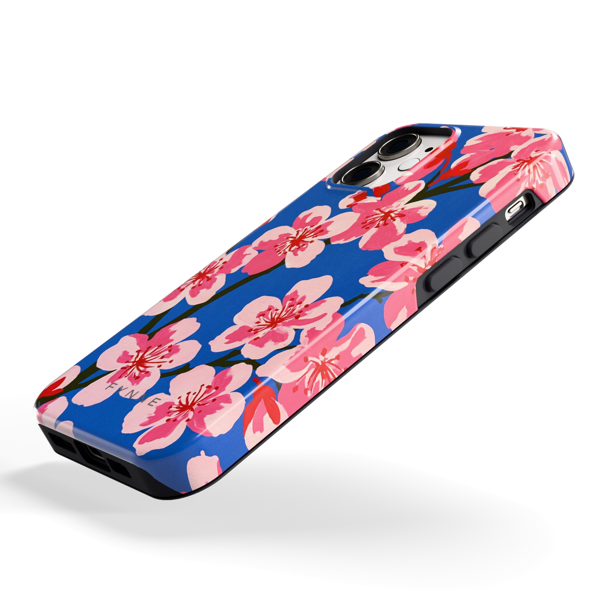 Blauwe Bloesem hoesje voor iPhone 12 mini, schuin