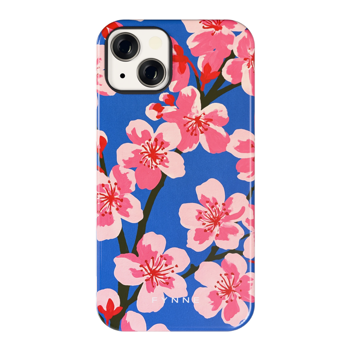 Blauwe Bloesem hoesje voor iPhone 13, achterkant