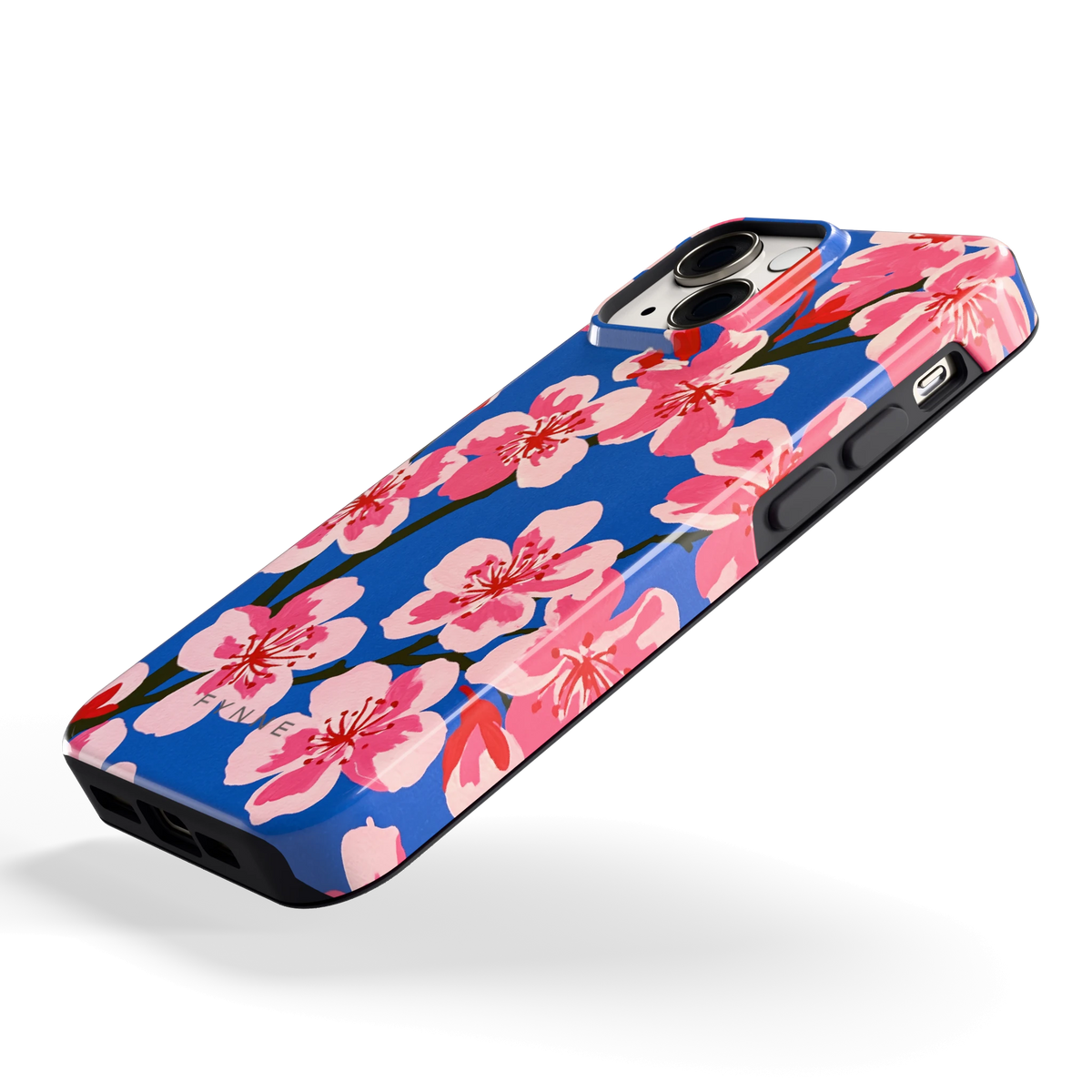 Blauwe Bloesem hoesje voor iPhone 13 mini, schuin