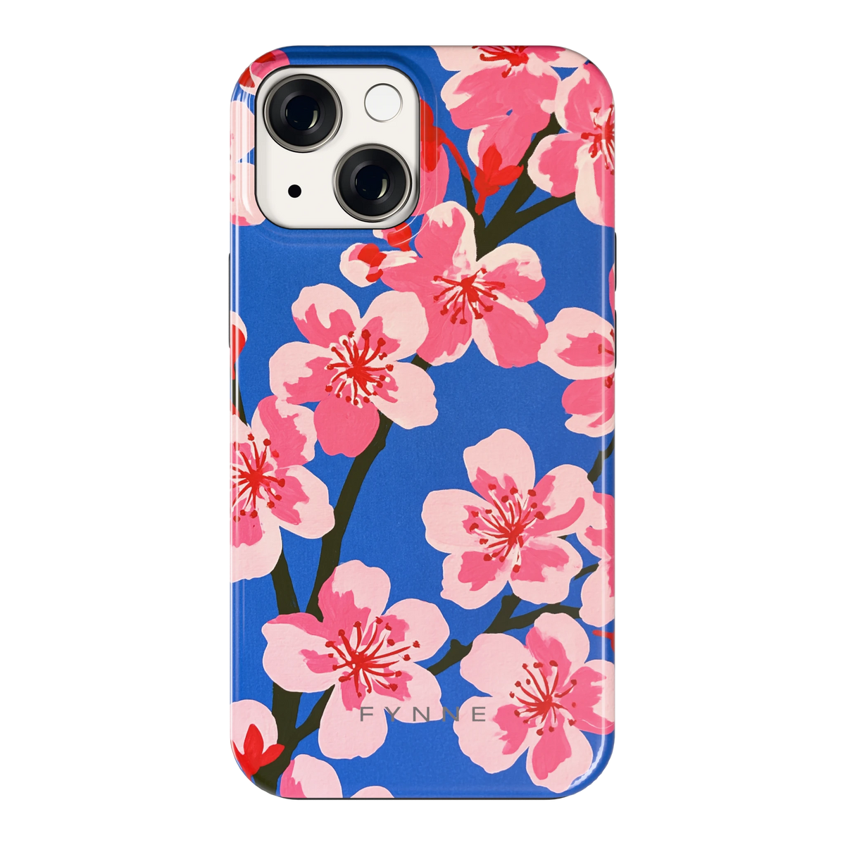 Blauwe Bloesem hoesje voor iPhone 13 mini, achterkant
