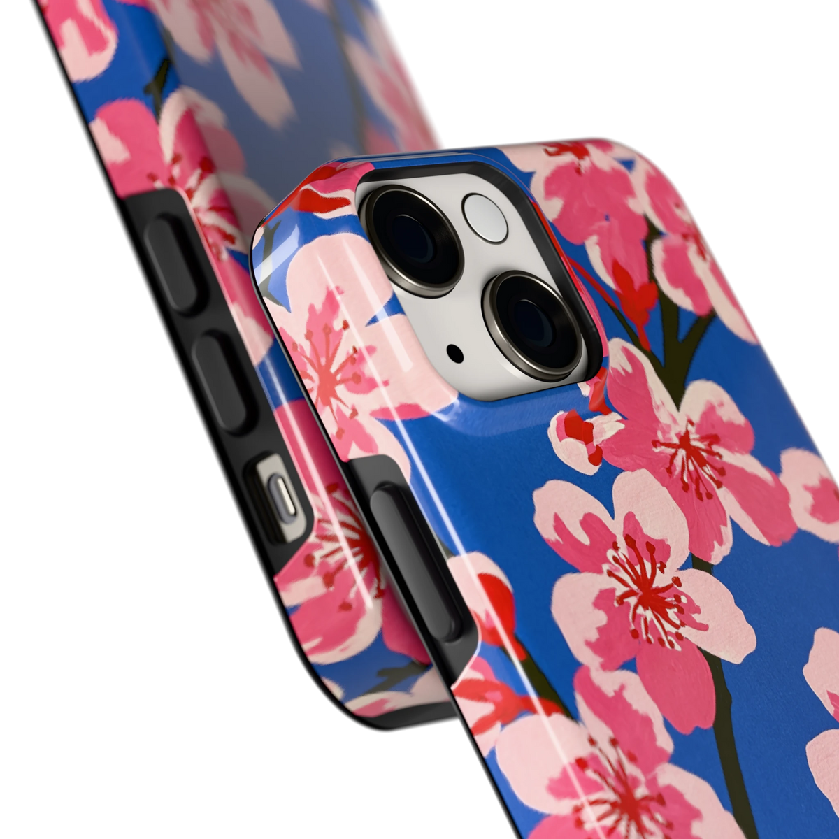 Blauwe Bloesem hoesje voor iPhone 13 mini, close-up