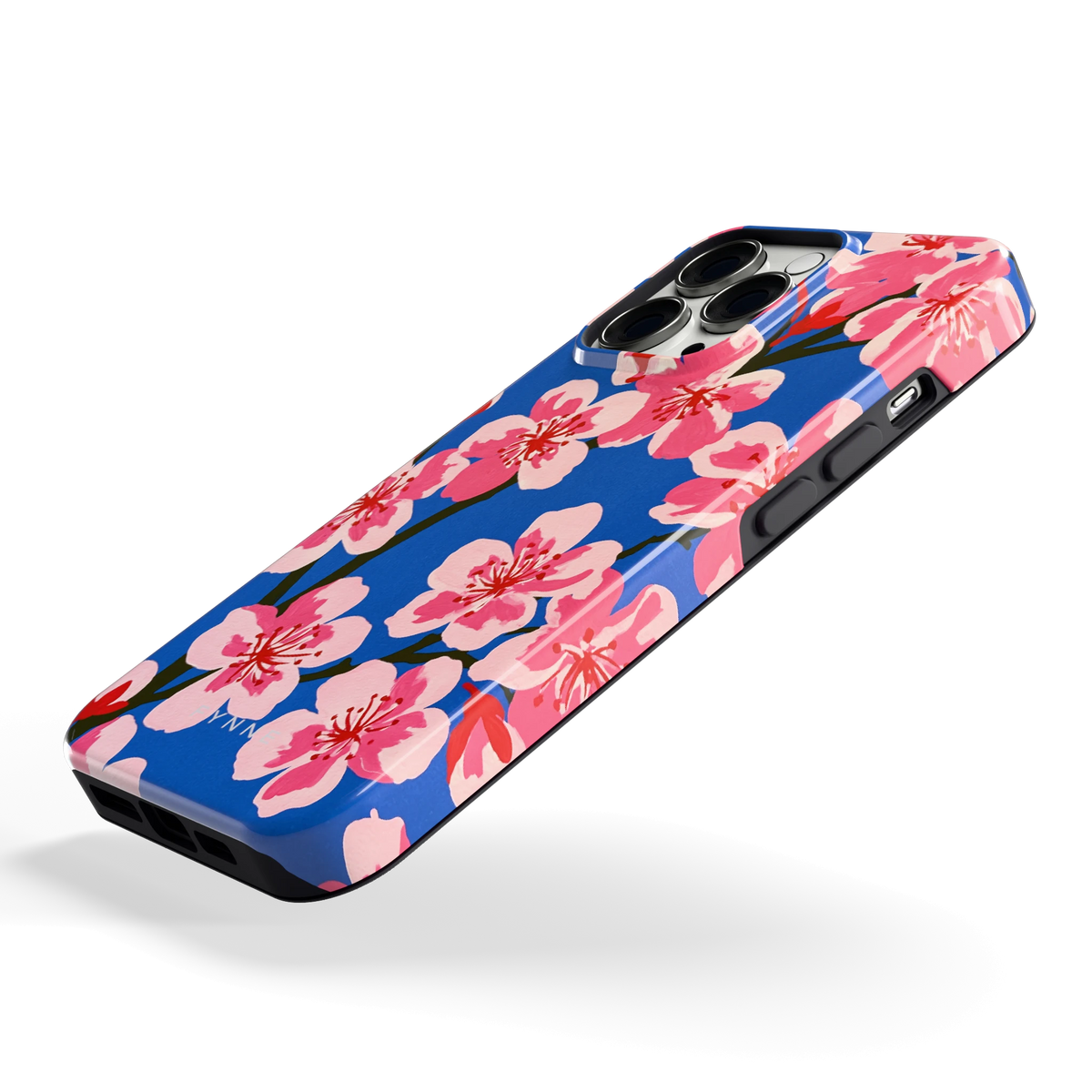 Blauwe Bloesem hoesje voor iPhone 13 Pro, schuin