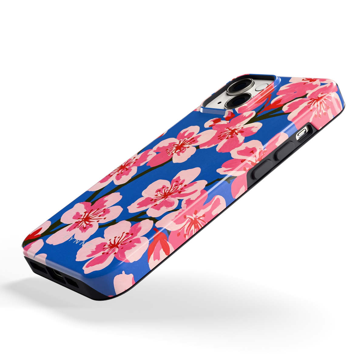 Blauwe Bloesem hoesje voor iPhone 14, schuin