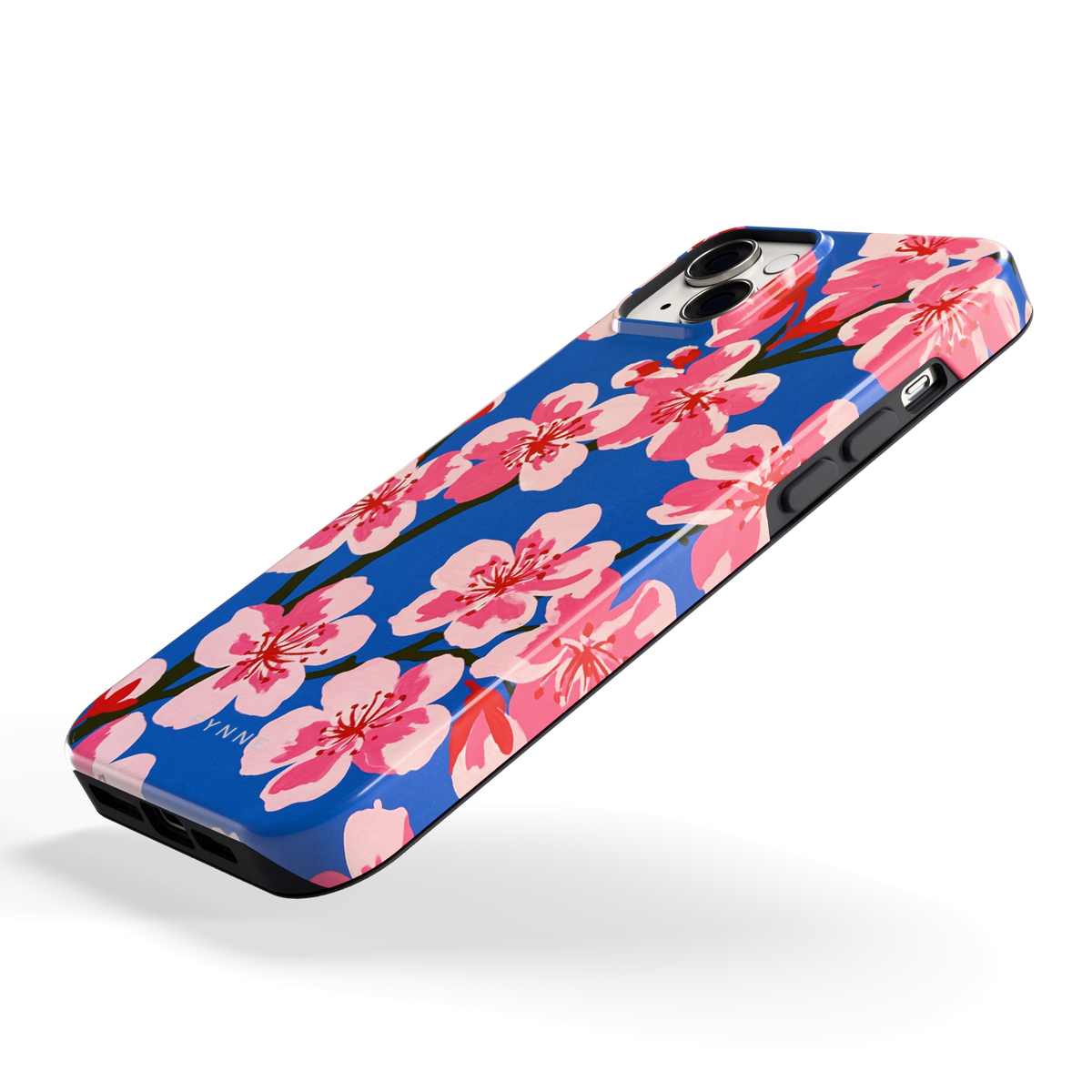 Blauwe Bloesem hoesje voor iPhone 14 Plus, schuin