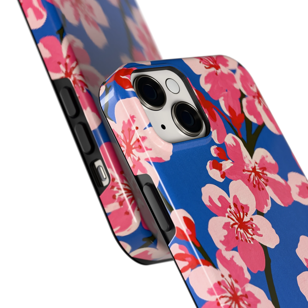 Blauwe Bloesem hoesje voor iPhone 14 Plus, close-up