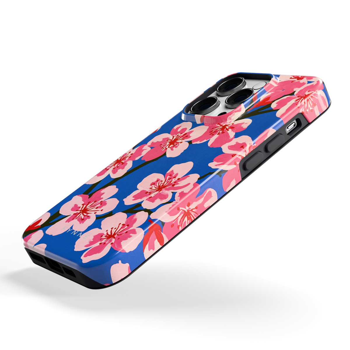Blauwe Bloesem hoesje voor iPhone 14 Pro, schuin