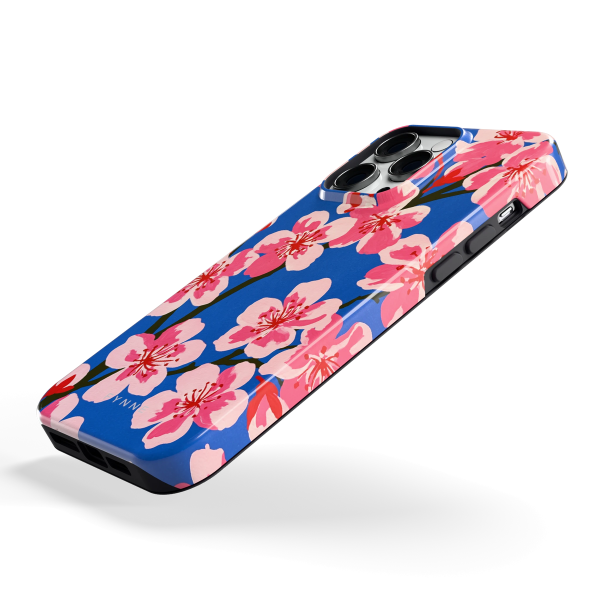Blauwe Bloesem hoesje voor iPhone 14 Pro Max, schuin