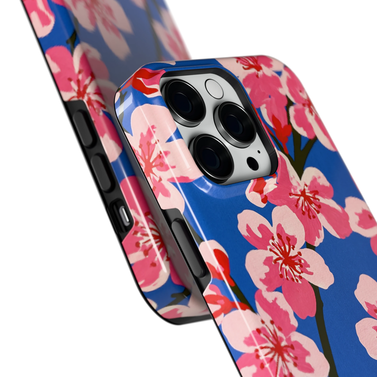 Blauwe Bloesem hoesje voor iPhone 14 Pro Max, close-up