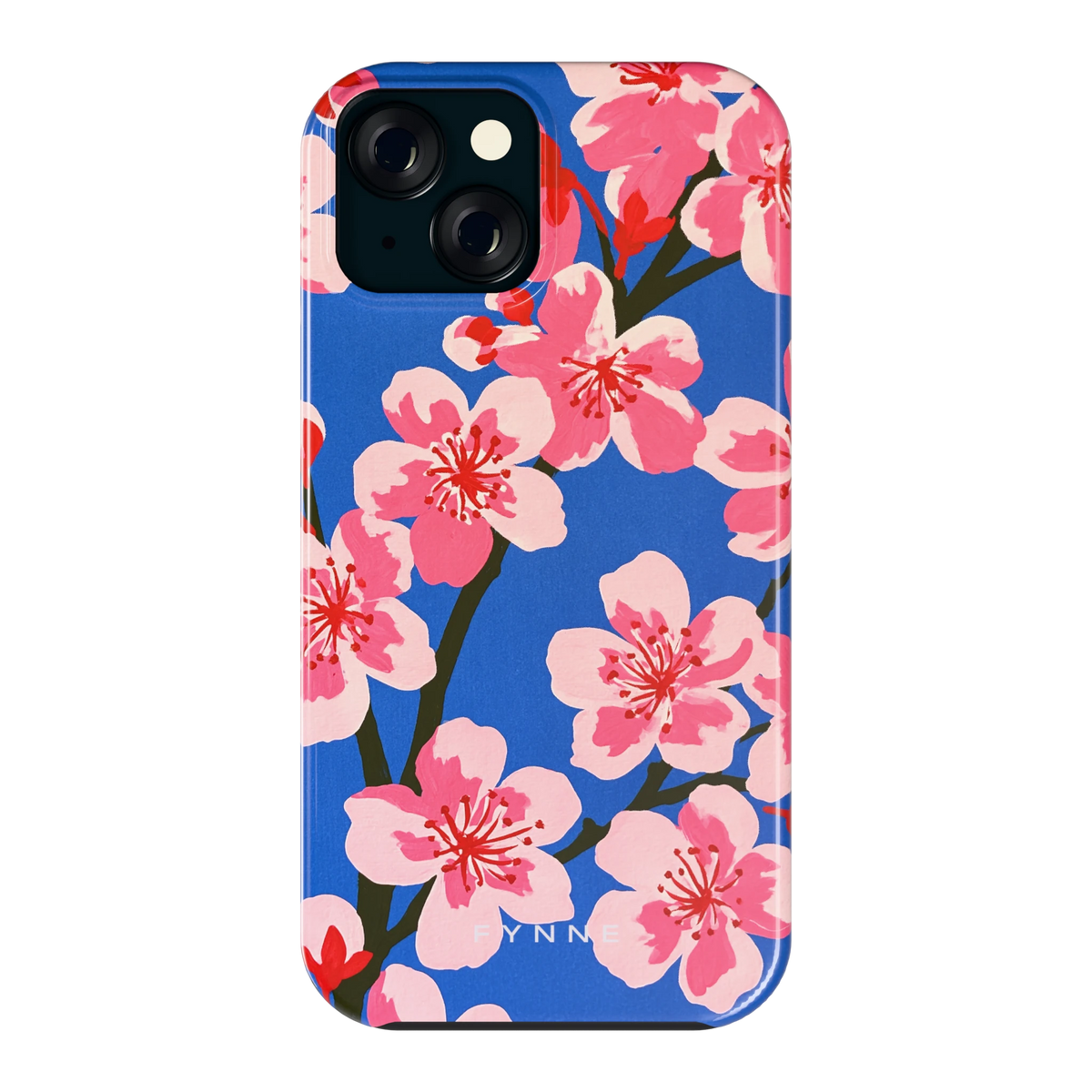 Blauwe Bloesem hoesje voor iPhone 15, achterkant