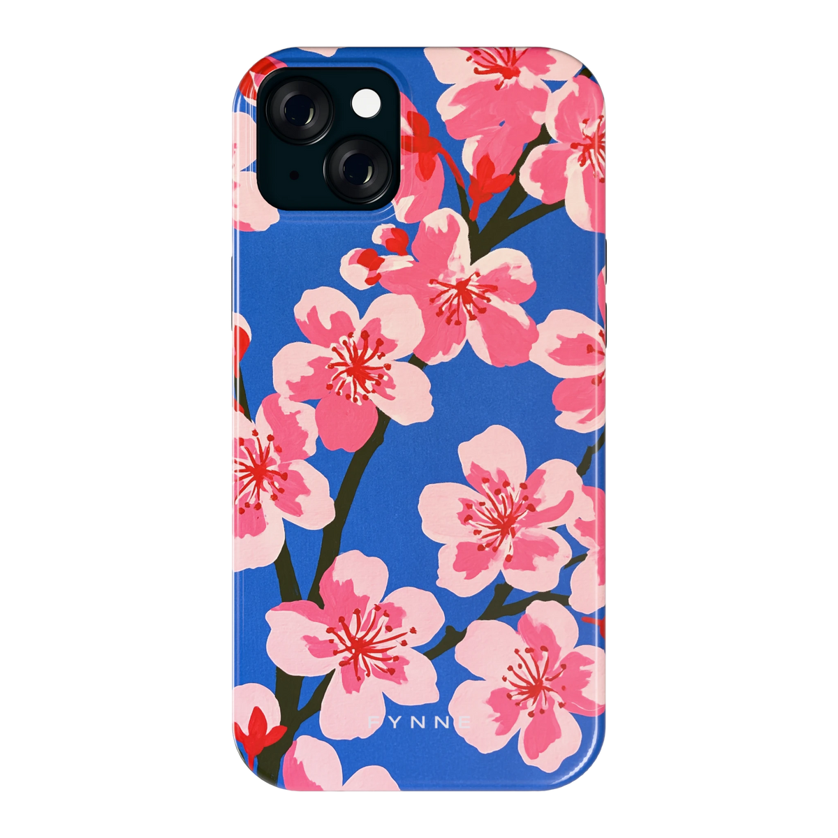 Blauwe Bloesem hoesje voor iPhone 15 Plus, achterkant