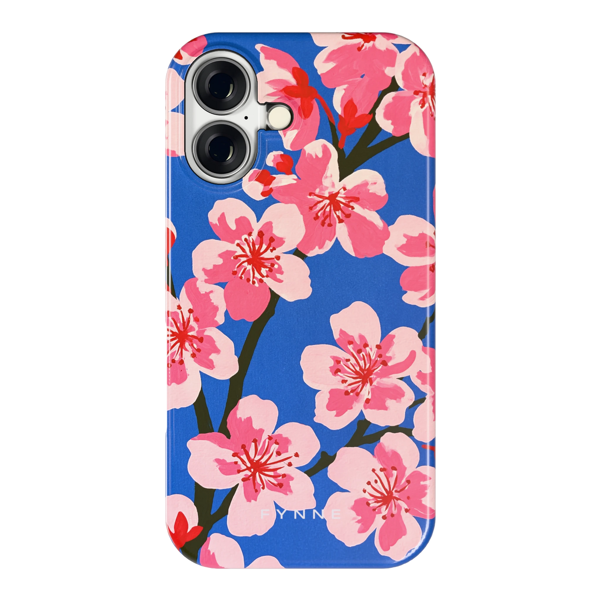 Blauwe Bloesem hoesje voor iPhone 16, achterkant