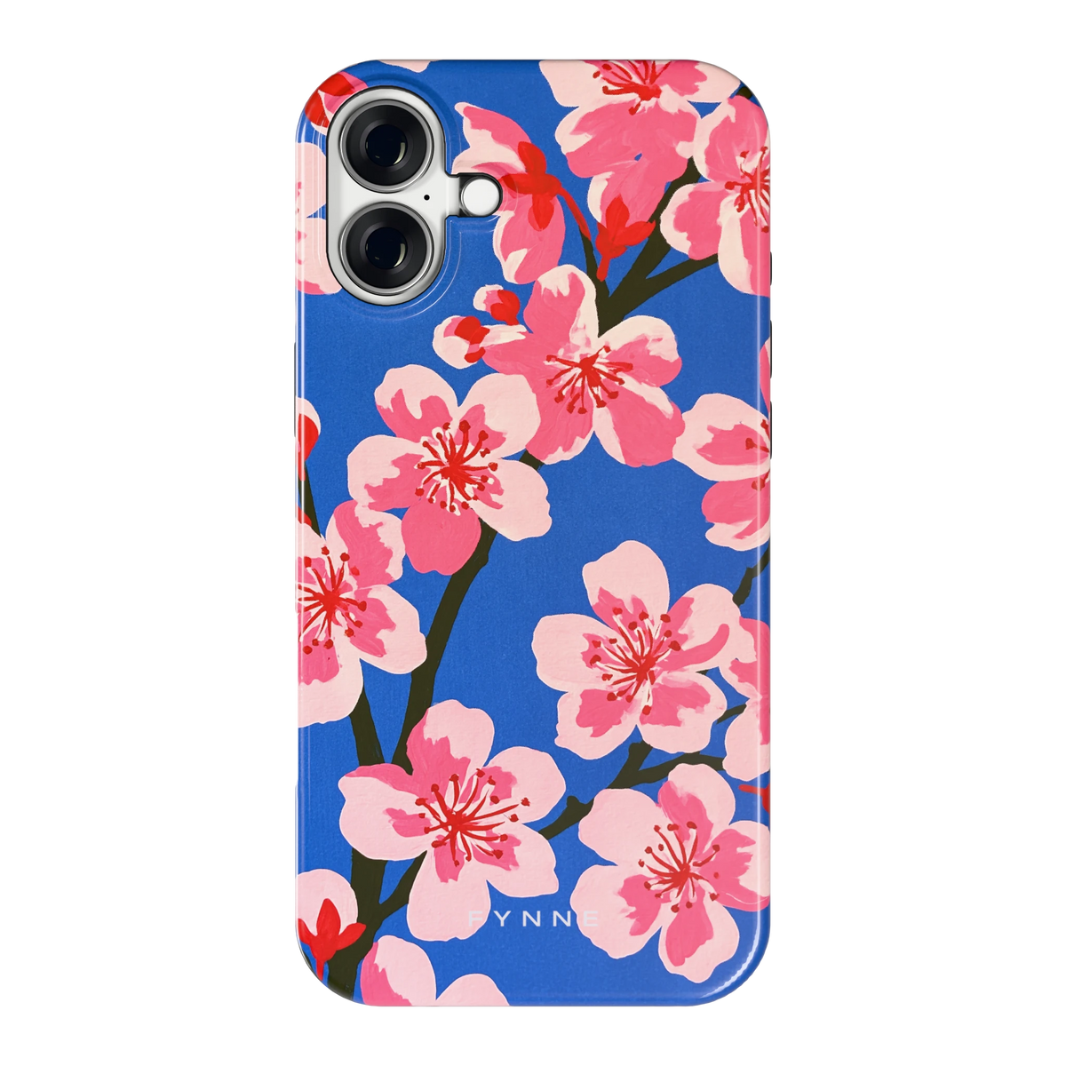 Blauwe Bloesem hoesje voor iPhone 16 Plus, achterkant