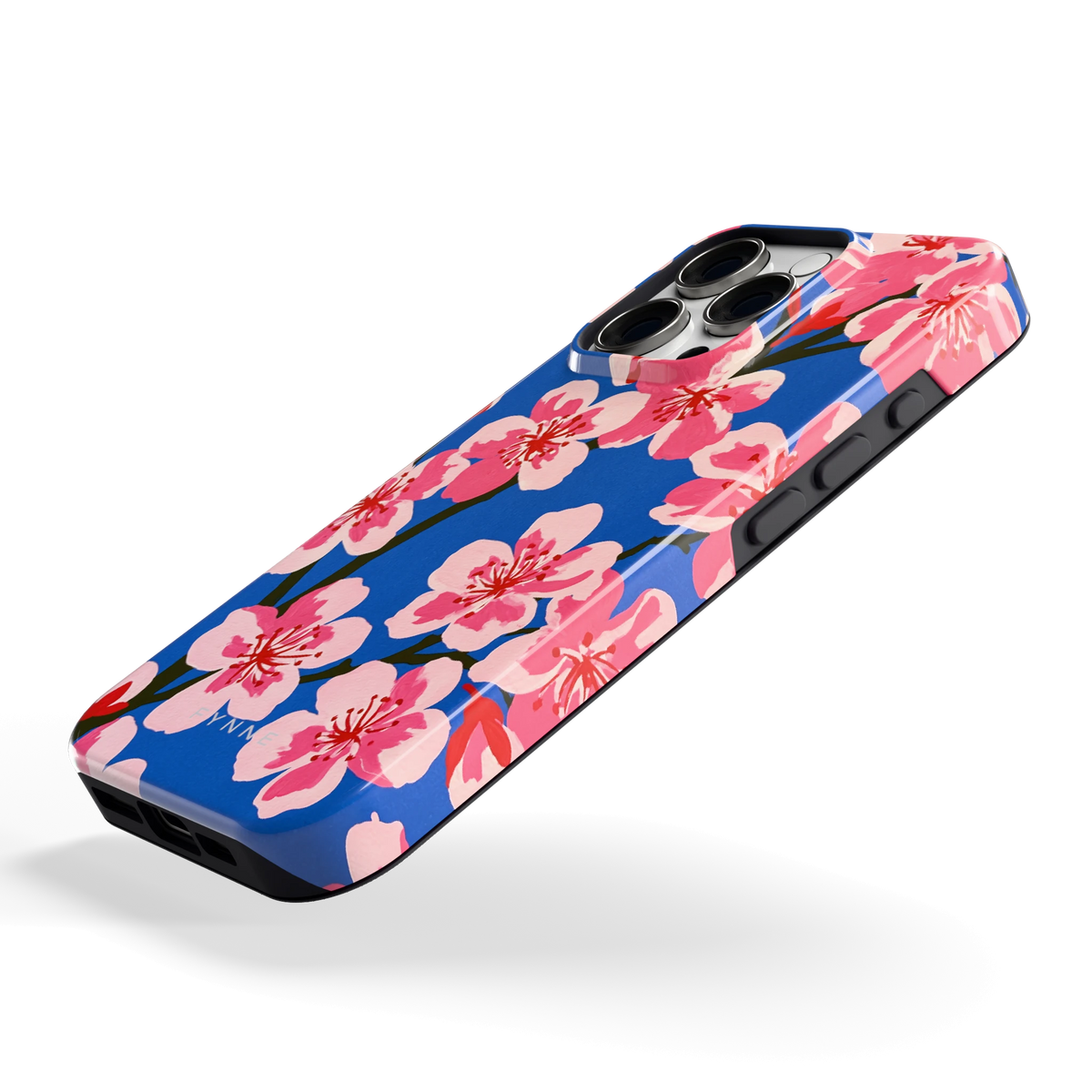 Blauwe Bloesem hoesje voor iPhone 16 Pro, schuin