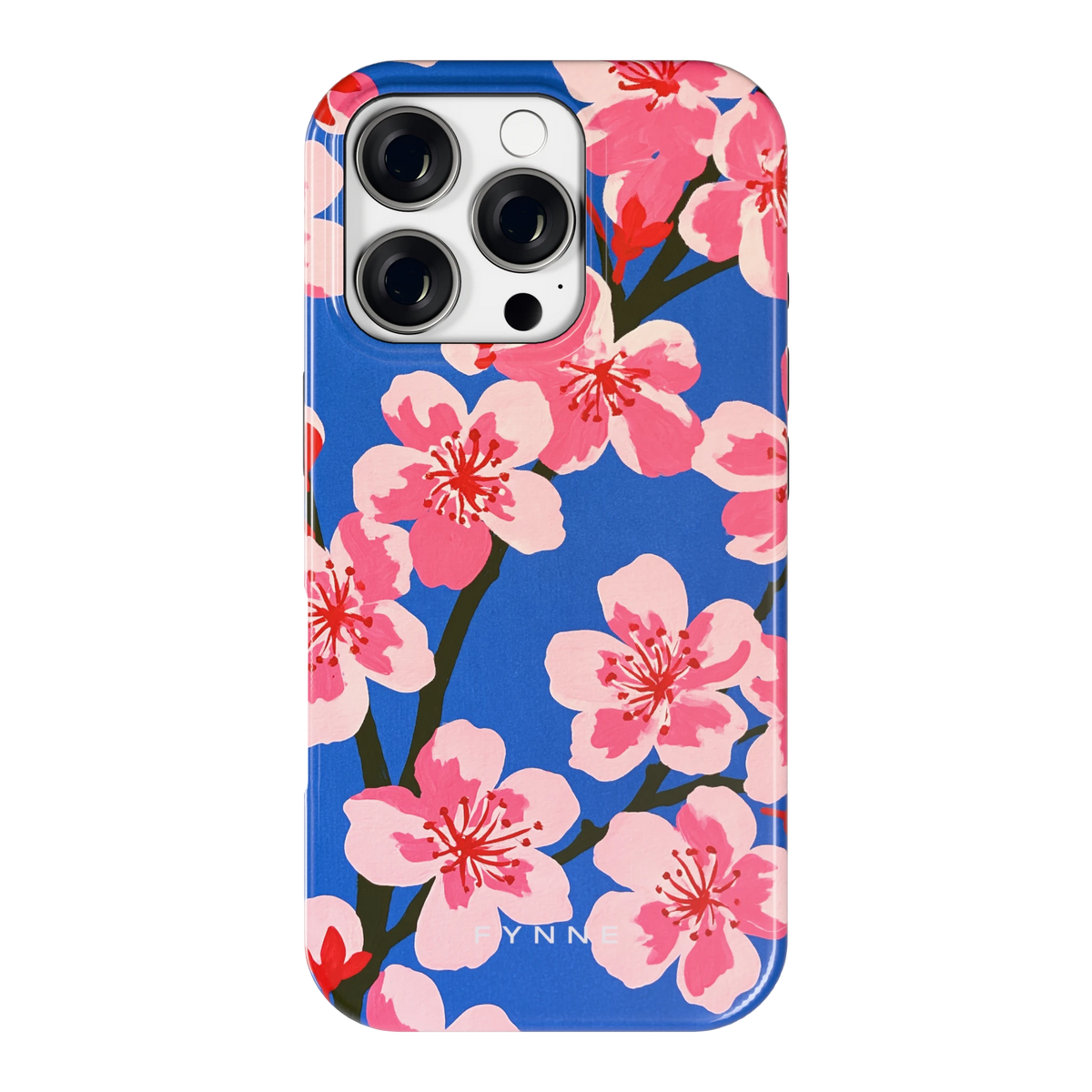 Blauwe Bloesem hoesje voor iPhone 16 Pro, achterkant