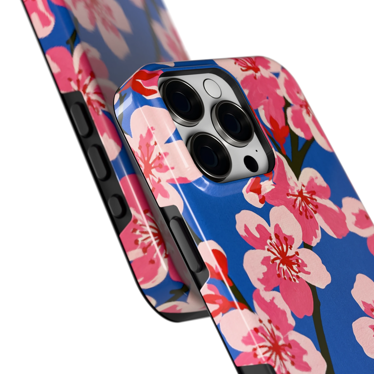 Blauwe Bloesem hoesje voor iPhone 16 Pro Max, close-up