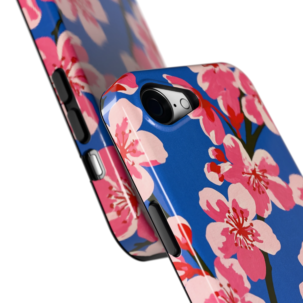 Blauwe Bloesem hoesje voor iPhone 16e, close-up