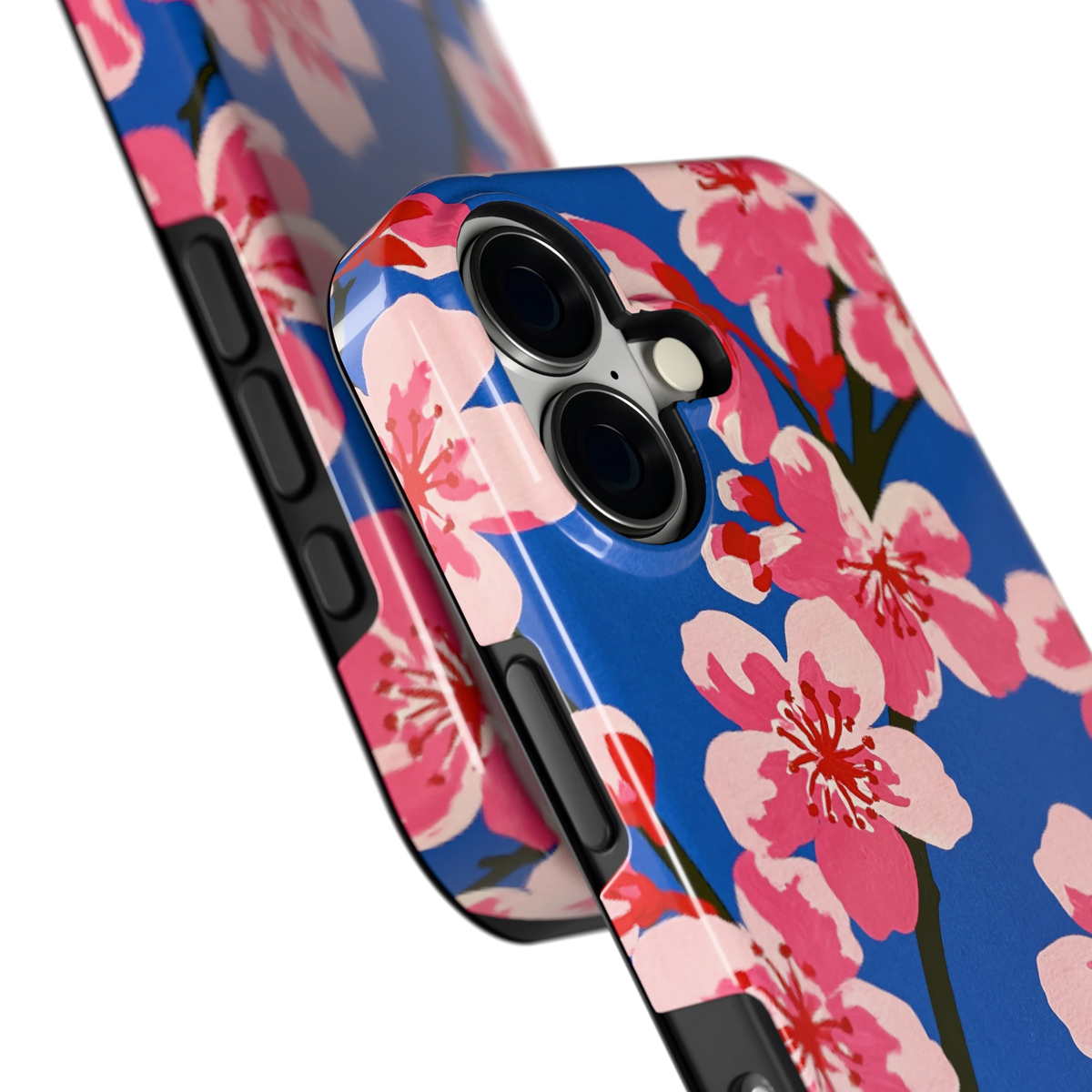 Blauwe Bloesem hoesje voor iPhone 17, close-up