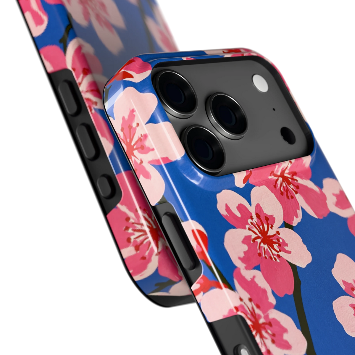 Blauwe Bloesem hoesje voor iPhone 17 Pro, close-up