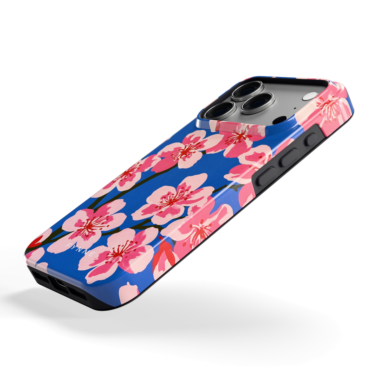 Blauwe Bloesem hoesje voor iPhone 18 Pro, schuin