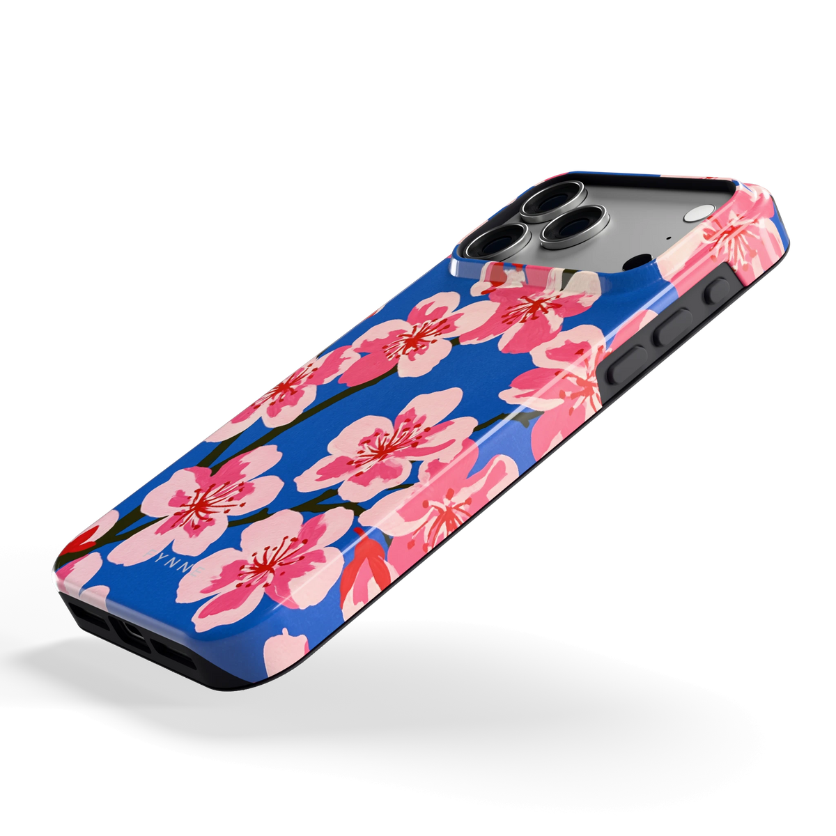 Blauwe Bloesem hoesje voor iPhone 18 Pro Max, schuin