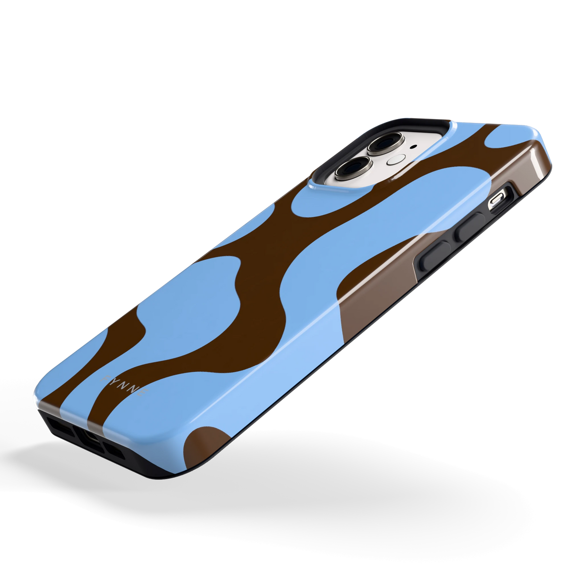 Blauwe Bruine Vlekken hoesje voor iPhone 12, schuin