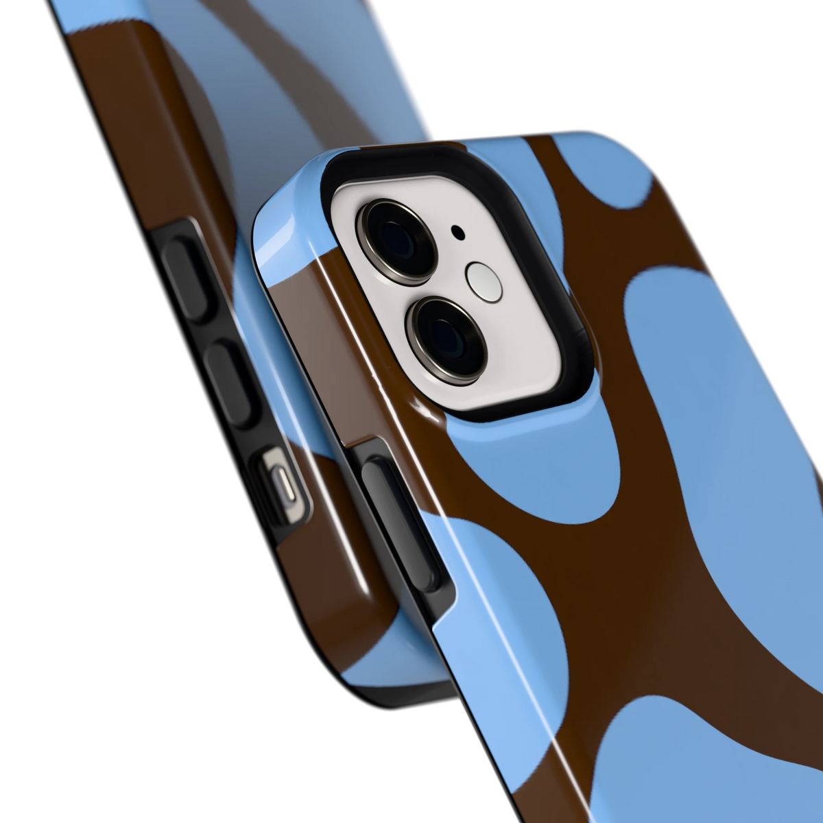 Blauwe Bruine Vlekken hoesje voor iPhone 12, close-up