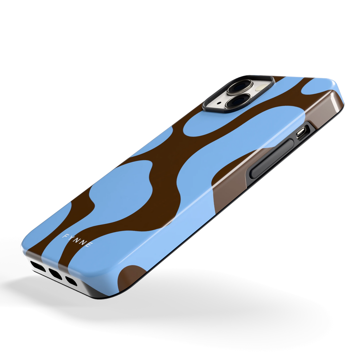Blauwe Bruine Vlekken hoesje voor iPhone 13, schuin