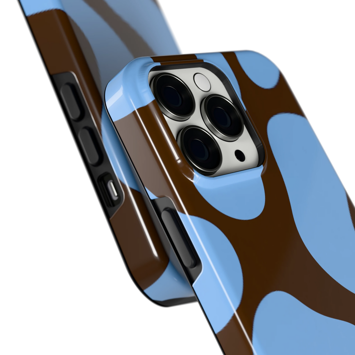 Blauwe Bruine Vlekken hoesje voor iPhone 13 Pro, close-up