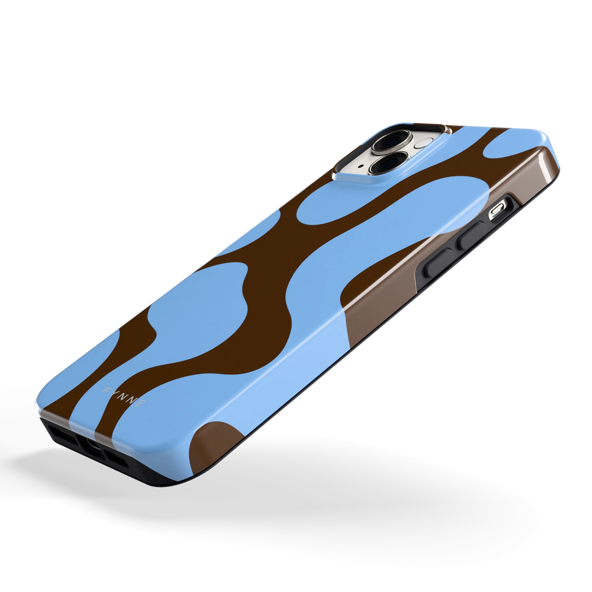 Blauwe Bruine Vlekken hoesje voor iPhone 14 Plus, schuin