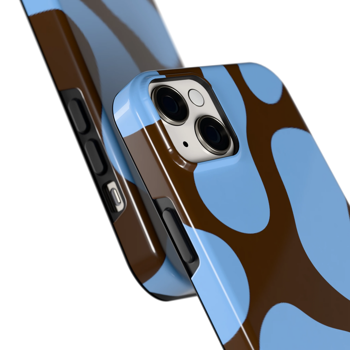 Blauwe Bruine Vlekken hoesje voor iPhone 14 Plus, close-up