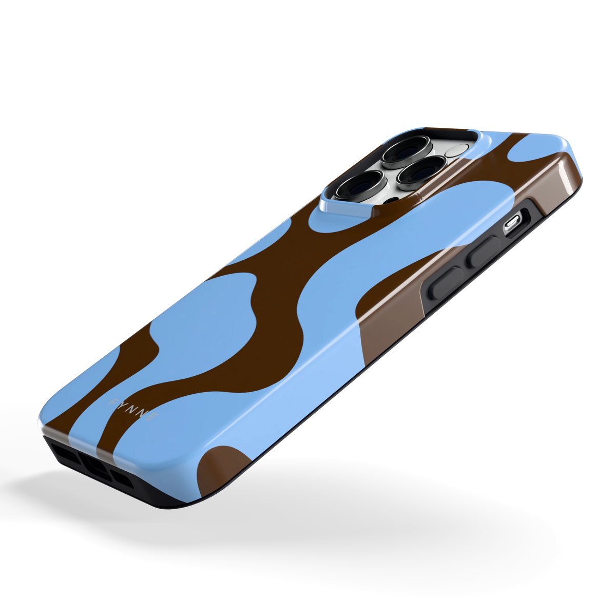 Blauwe Bruine Vlekken hoesje voor iPhone 14 Pro, schuin