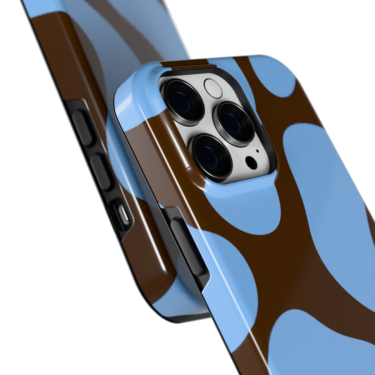 Blauwe Bruine Vlekken hoesje voor iPhone 14 Pro Max, close-up
