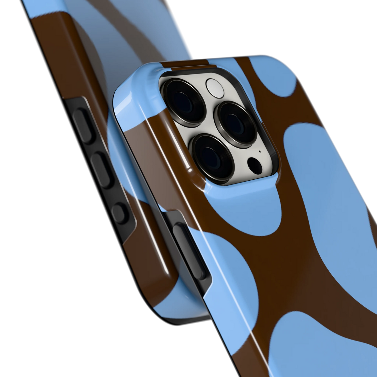 Blauwe Bruine Vlekken hoesje voor iPhone 15 Pro Max, close-up