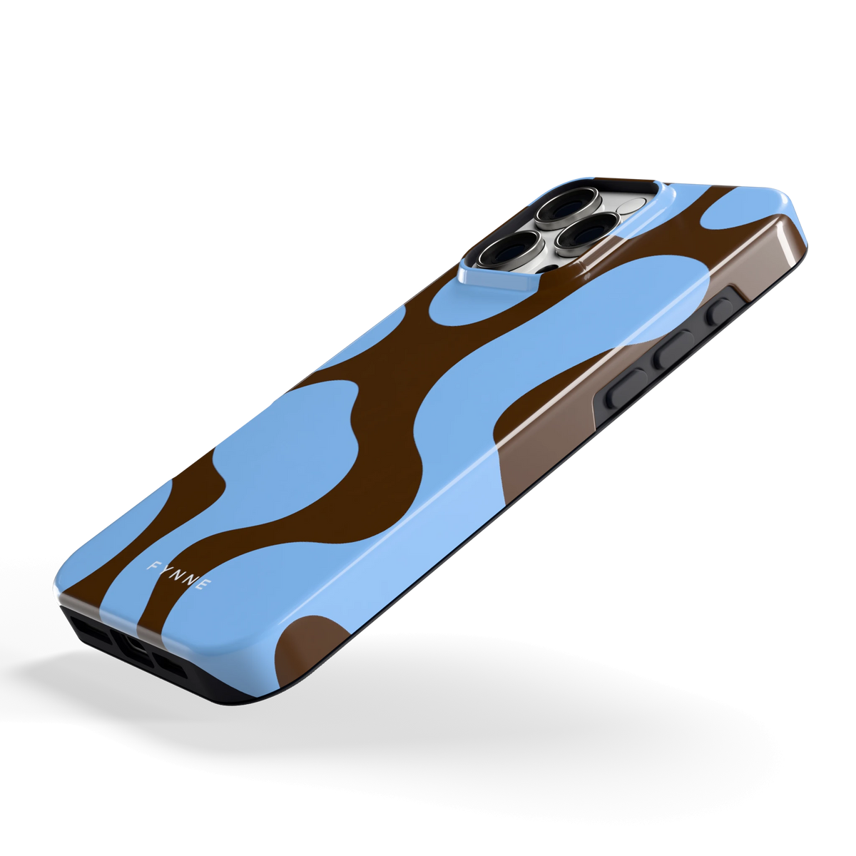 Blauwe Bruine Vlekken hoesje voor iPhone 16 Pro Max, schuin