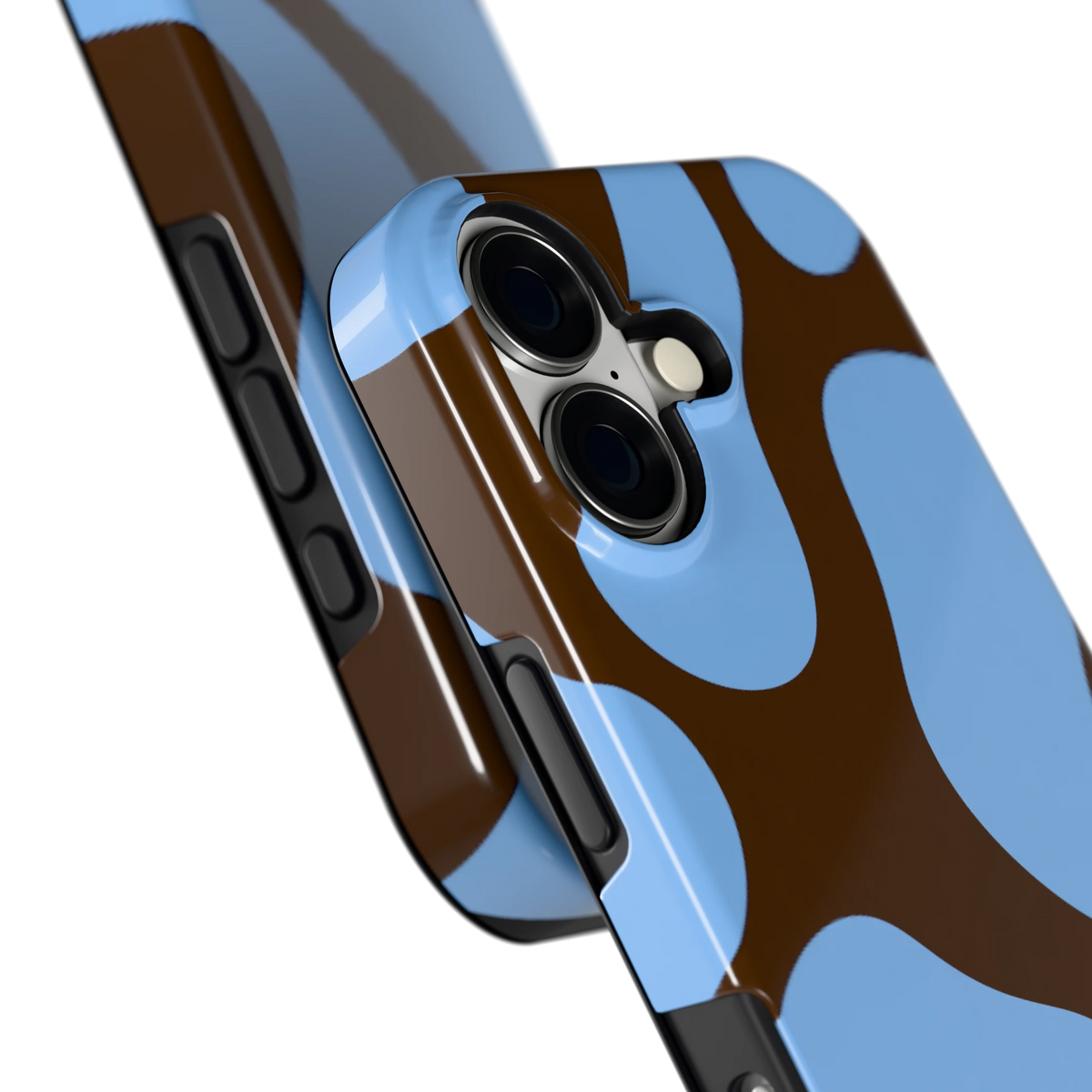 Blauwe Bruine Vlekken hoesje voor iPhone 17, close-up
