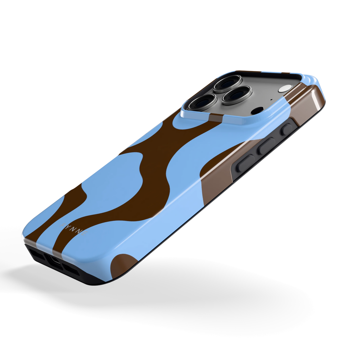 Blauwe Bruine Vlekken hoesje voor iPhone 17 Pro, schuin