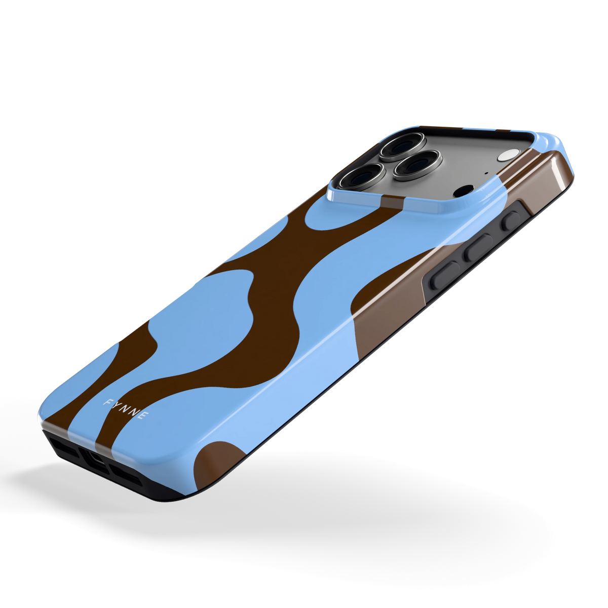 Blauwe Bruine Vlekken hoesje voor iPhone 17 Pro Max, schuin