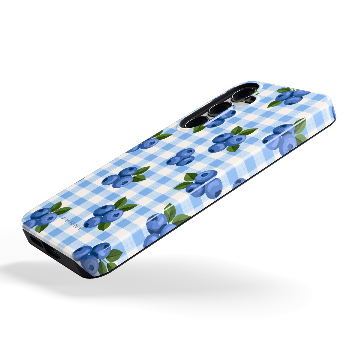 Blauwe Bessen Ruit hoesje voor Galaxy S24+, schuin