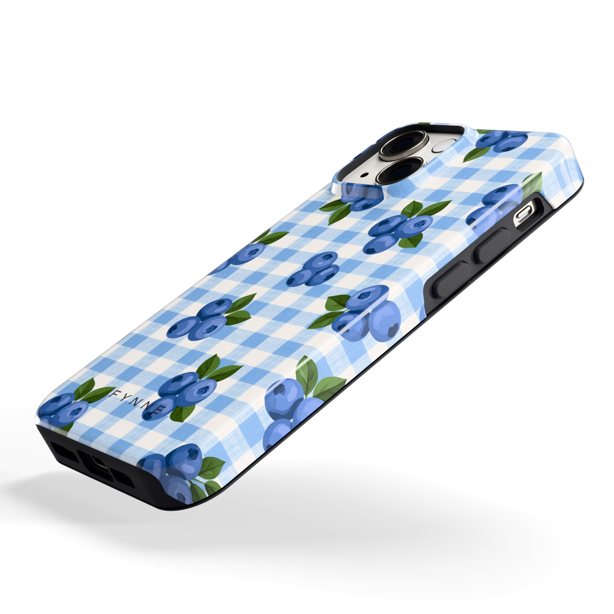Blauwe Bessen Ruit hoesje voor iPhone 13 mini, schuin